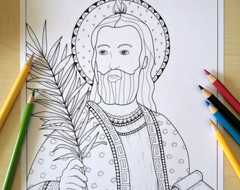 Saint jude thaddeus coloring page for adults jpg file instant download catholic art bibartworkshop