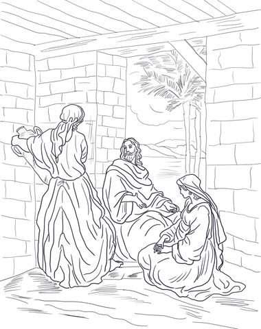 Jesus visits mary and martha coloring page free printable coloring pages mary and martha bible coloring pages christian drawings