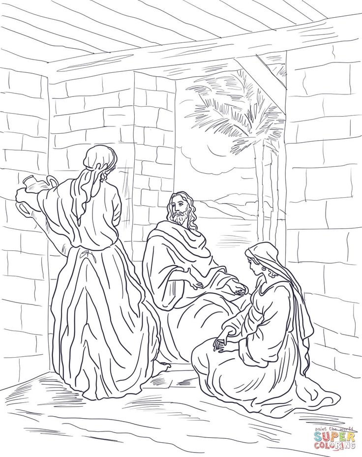 Jesus visits mary and martha coloring pages bible coloring pages poppy coloring page