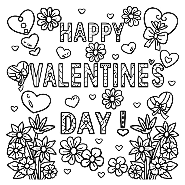 Premium vector happy valentines day coloring page for kids