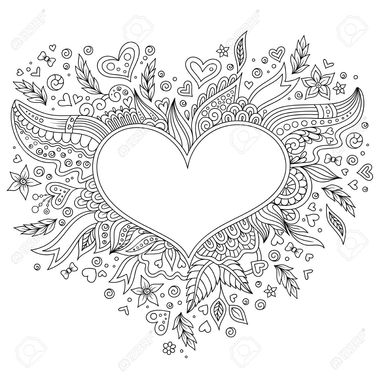 Coloring page flower heart st valentines day coloring page with details isolated on white background royalty free svg cliparts vectors and stock illustration image