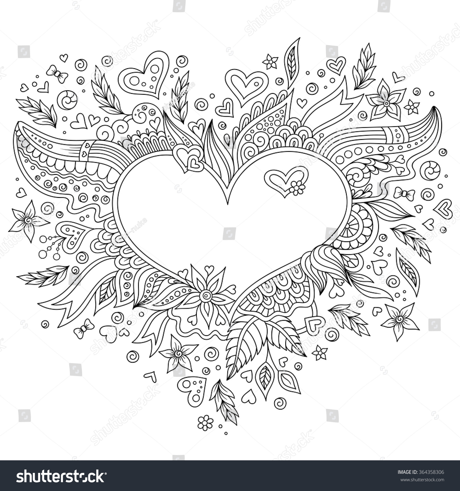 Coloring page flower heart st valentines stock vector royalty free