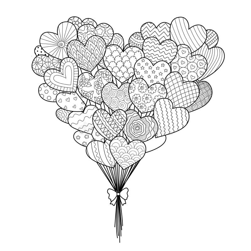 Line art of hearted shape balloons for design element and coloring book page with valentines or wedding theme vector illustration stock vector