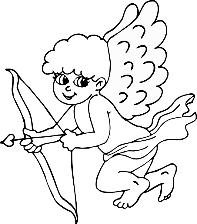 Valentine coloring page an angelic looking cupid