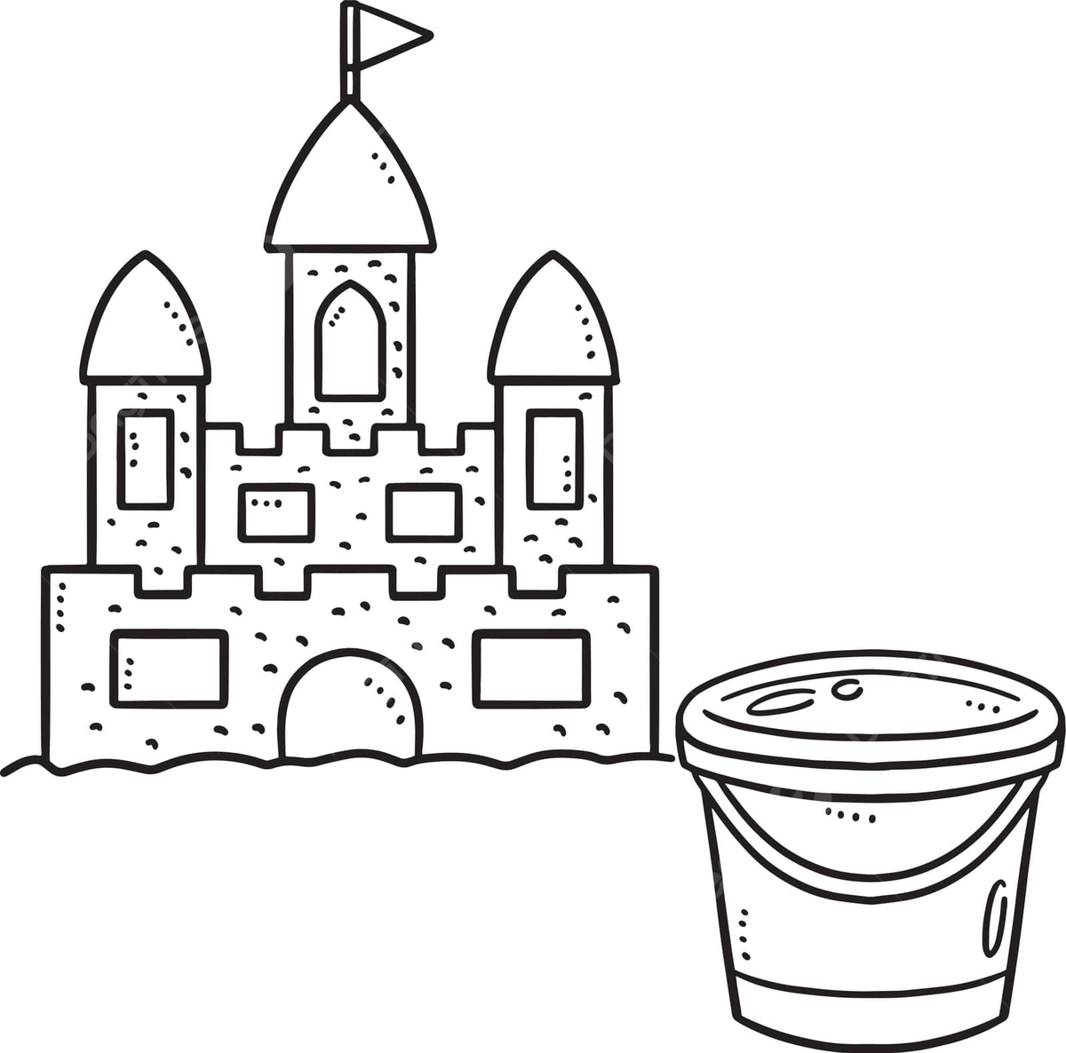 Sand castle and bucket isolated coloring page coloring book hand drawn sand sculpture vector coloring book hand drawn sand sculpture png and vector with transparent background for free download