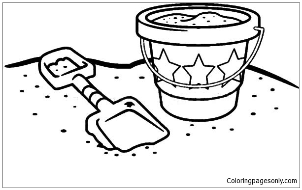 Starry beach bucket at the beach coloring page