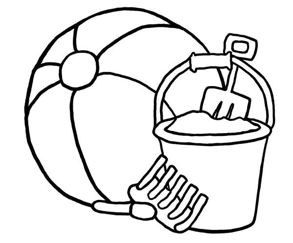 A beach ball and beach bucket sets coloring page