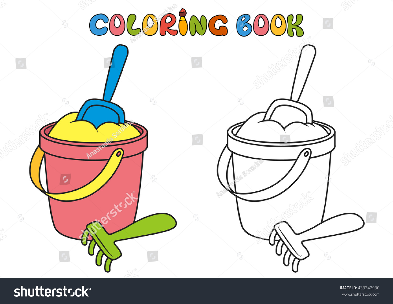 Coloring book vector illustrationsand bucket shovel stock vector royalty free