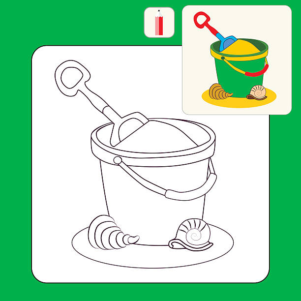 Sand buckets and shovels drawings stock illustrations royalty