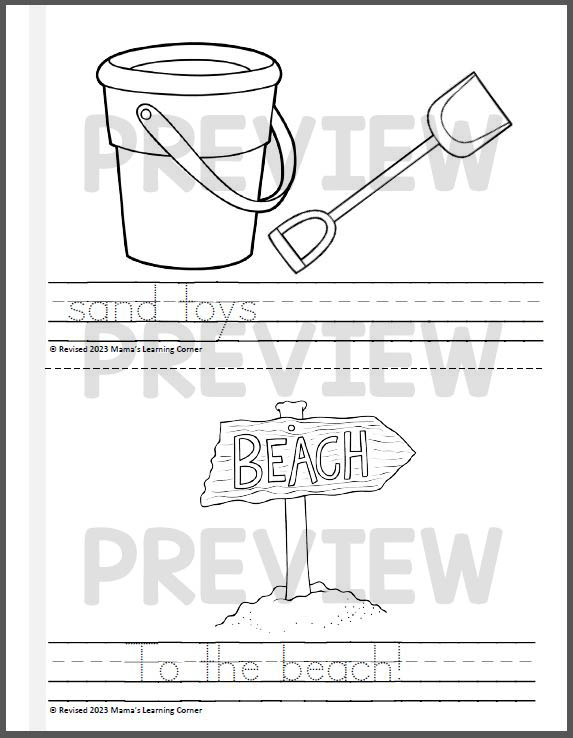 Summer coloring pages at the beach