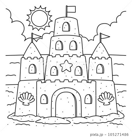 Sandcastle summer coloring page for kids