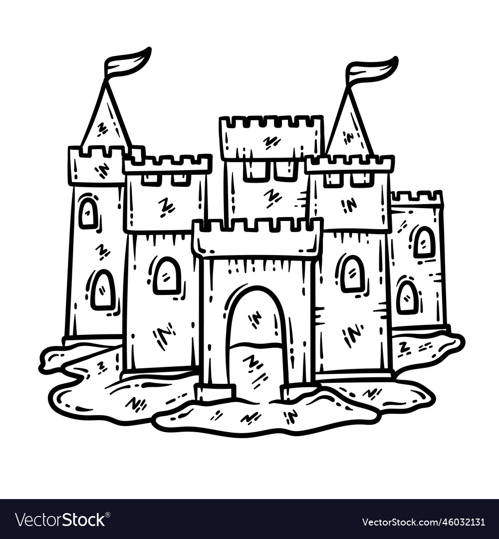 Summer sand castle line art coloring page vector image