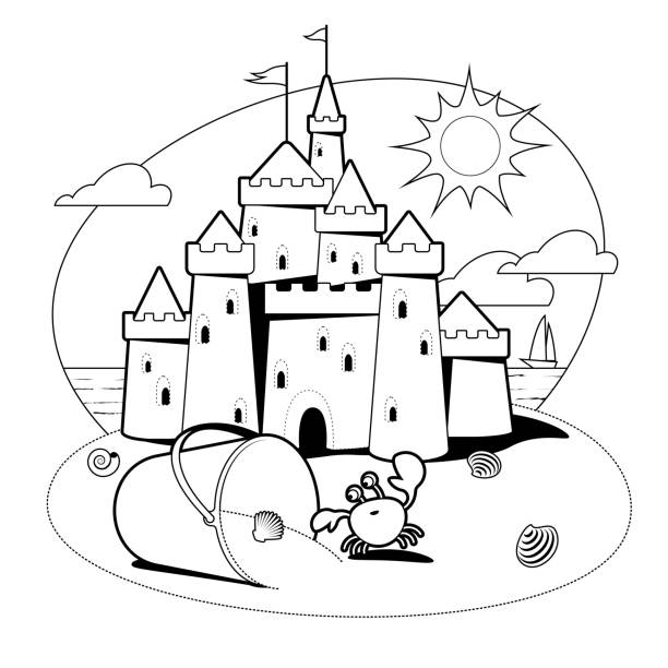 Sandcastle coloring page stock illustration