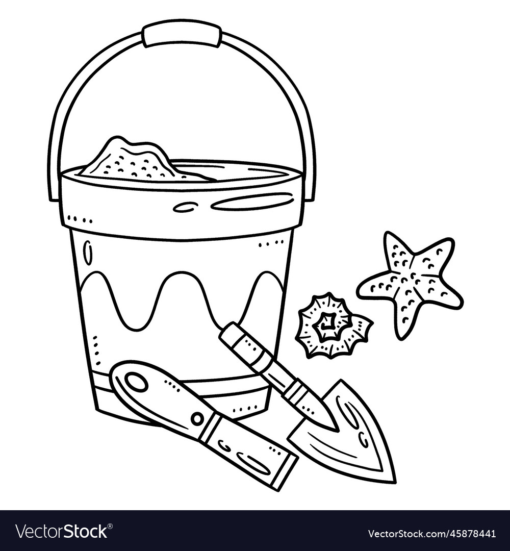 Summer sand castle tools isolated coloring page vector image