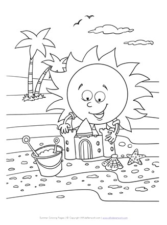 Sun and sand castle coloring page all kids network