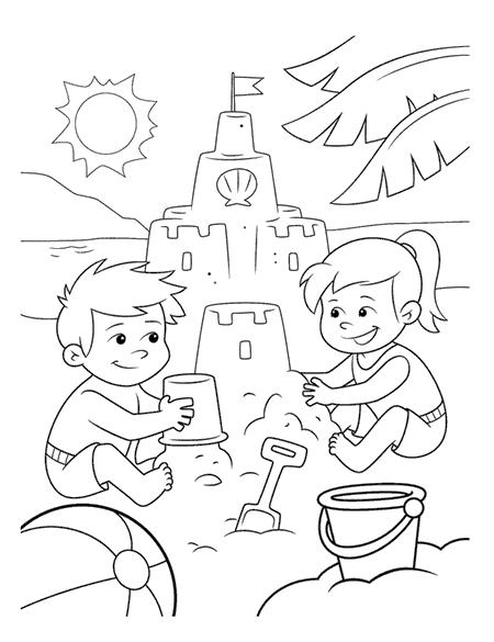 Fun at the beach coloring page