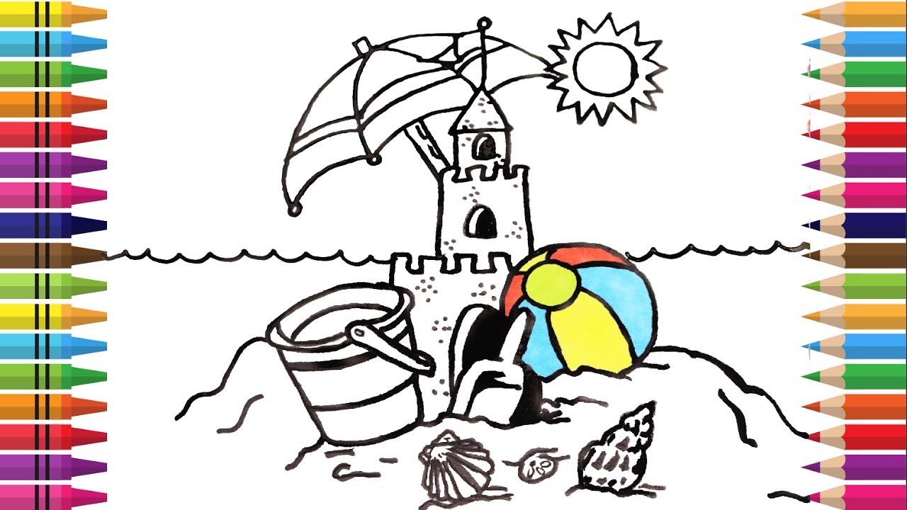 How to draw sand castle coloring beach summer for kids videos for children