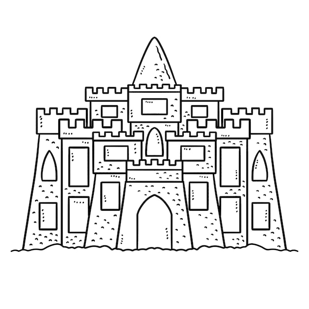Premium vector sand castle isolated coloring page