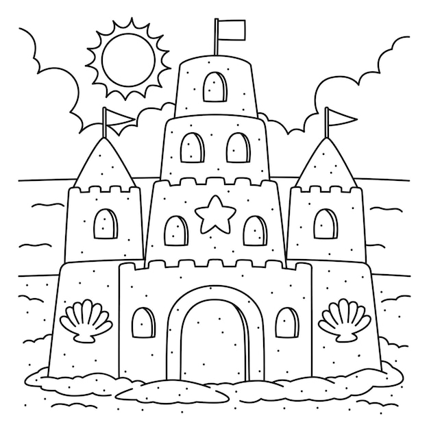 Premium vector a cute and funny coloring page of a sandcastle provides hours of coloring fun for children color this page is very easy suitable for little kids and toddlers