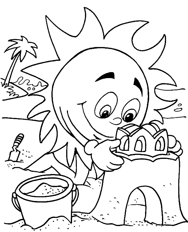 Sun and sand castle coloring sheet