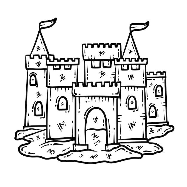 Premium vector summer sand castle line art coloring page