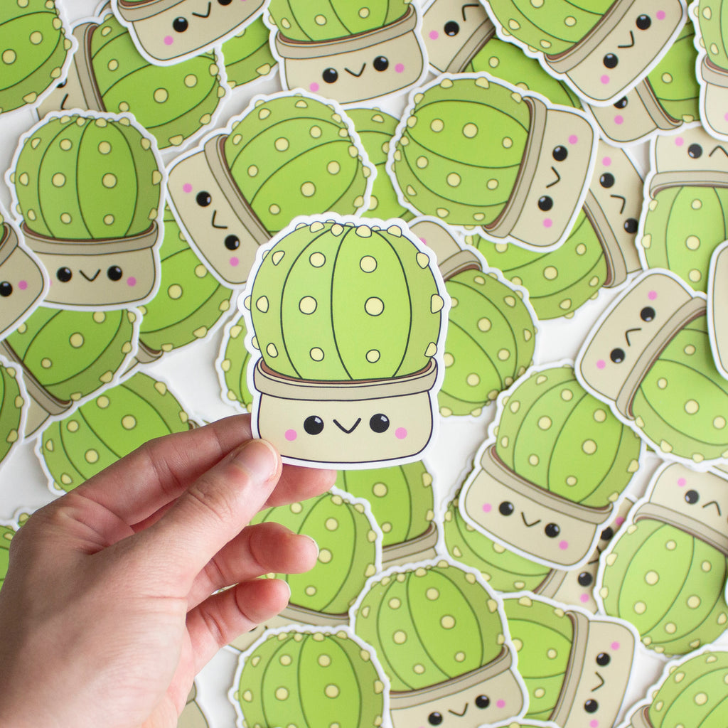 Kawaii sand dollar cactus vinyl sticker â a menagerie of stitches