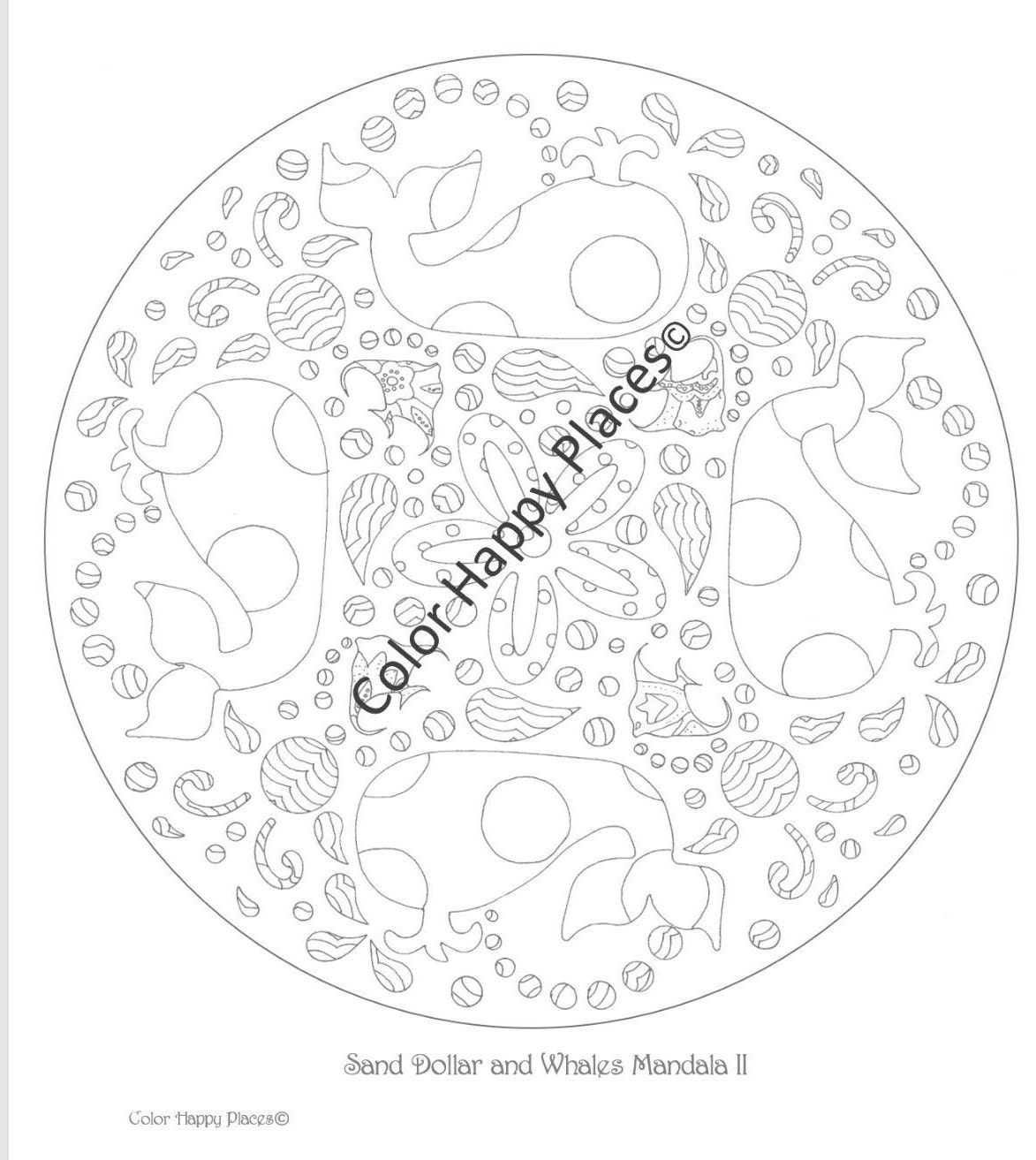 Sand dollar and whales mandala ii coloring page digital download