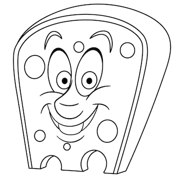 Premium vector cute emmental or swiss cheese cartoon funny food emoji face kids coloring page