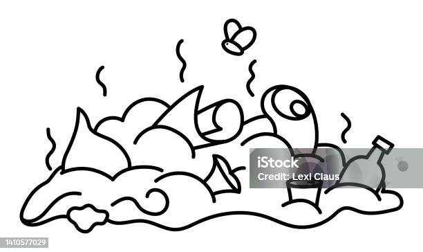 Vector black and white rubbish dump icon smelling waste heap line illustration trash pile coloring page