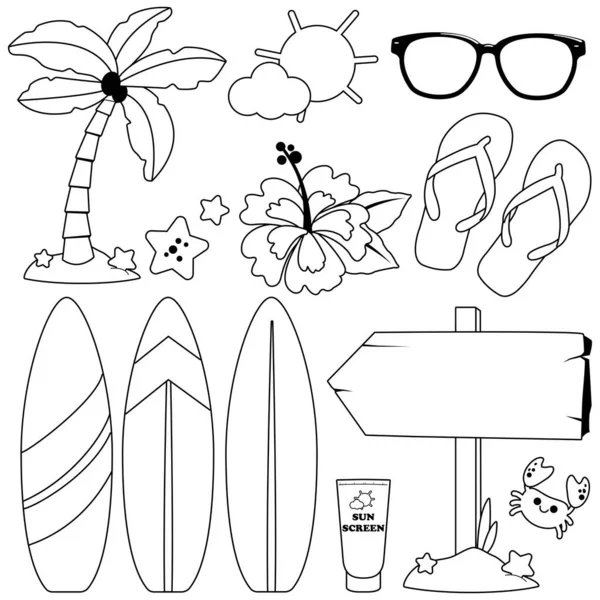 Summer theme beach vacation design elements vector black white coloring stock vector by stockakia