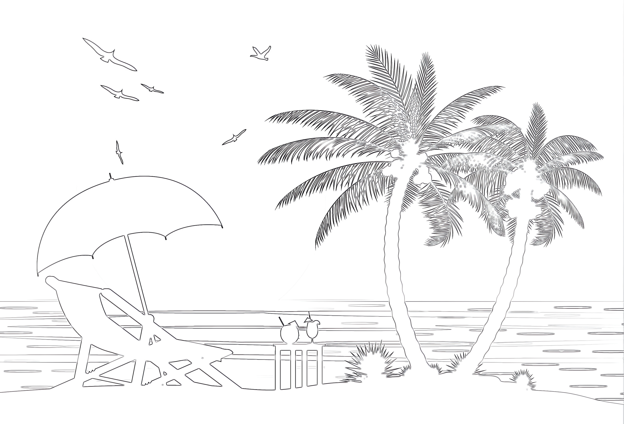 Silhouette of beach coloring page