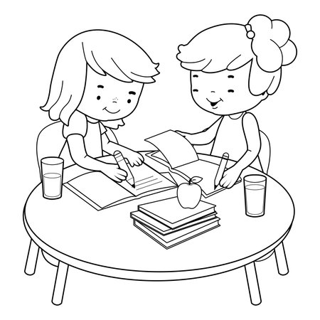 Kids coloring pages homework stock illustrations cliparts and royalty free kids coloring pages homework vectors