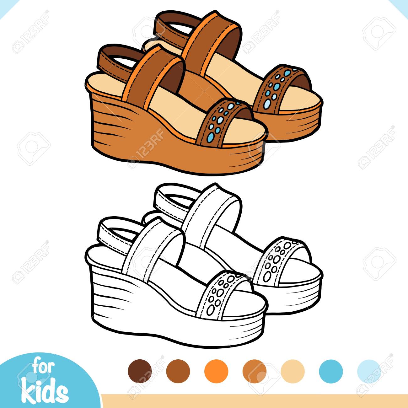 Coloring book for children cartoon shoe collection wedge