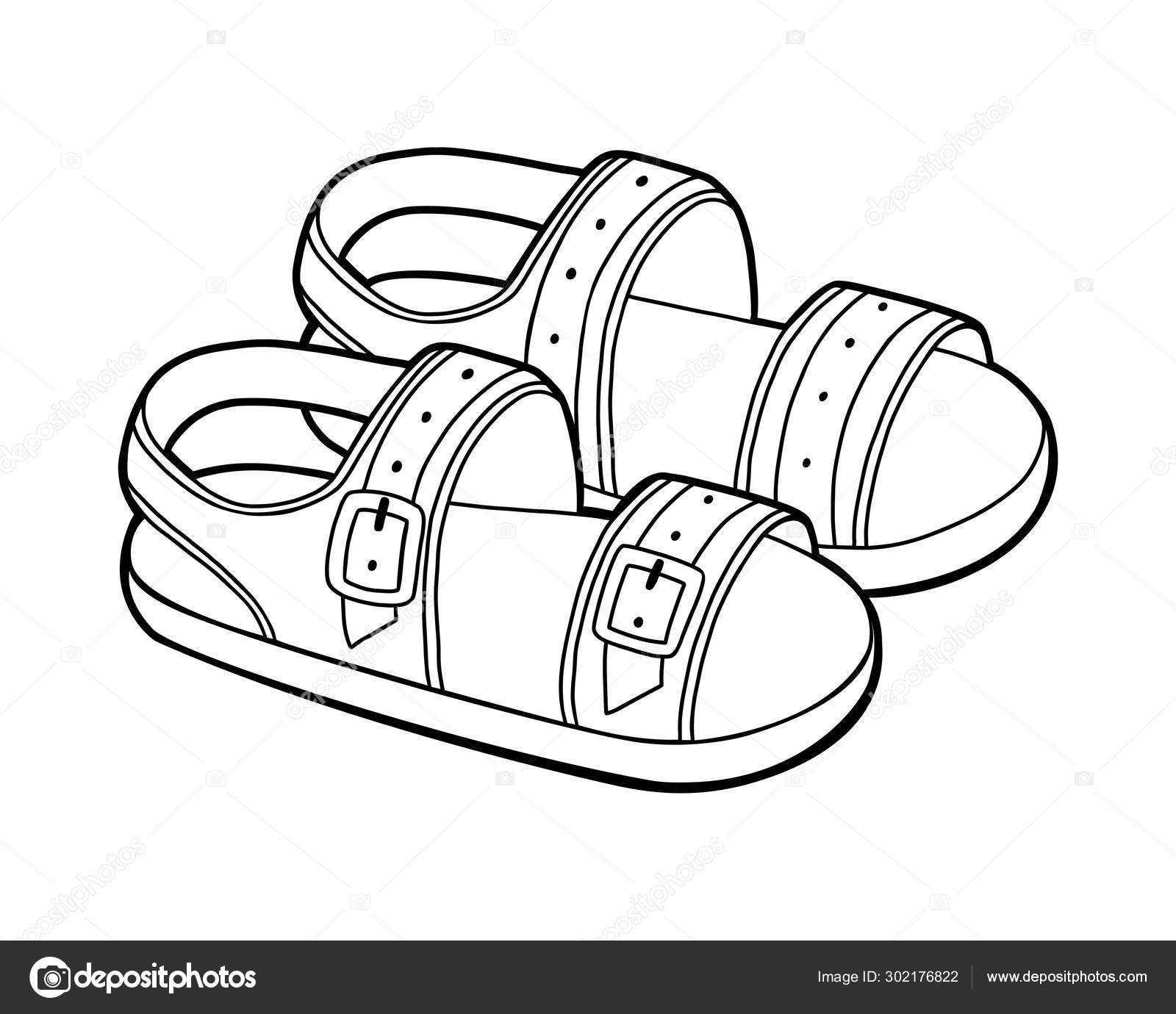 Coloring book cartoon shoe collection mens sandals stock vector by ksenyasavva