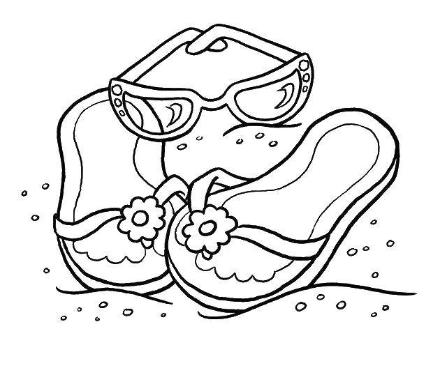 Online coloring pages glasses coloring flip flops and glasses on the sand summer