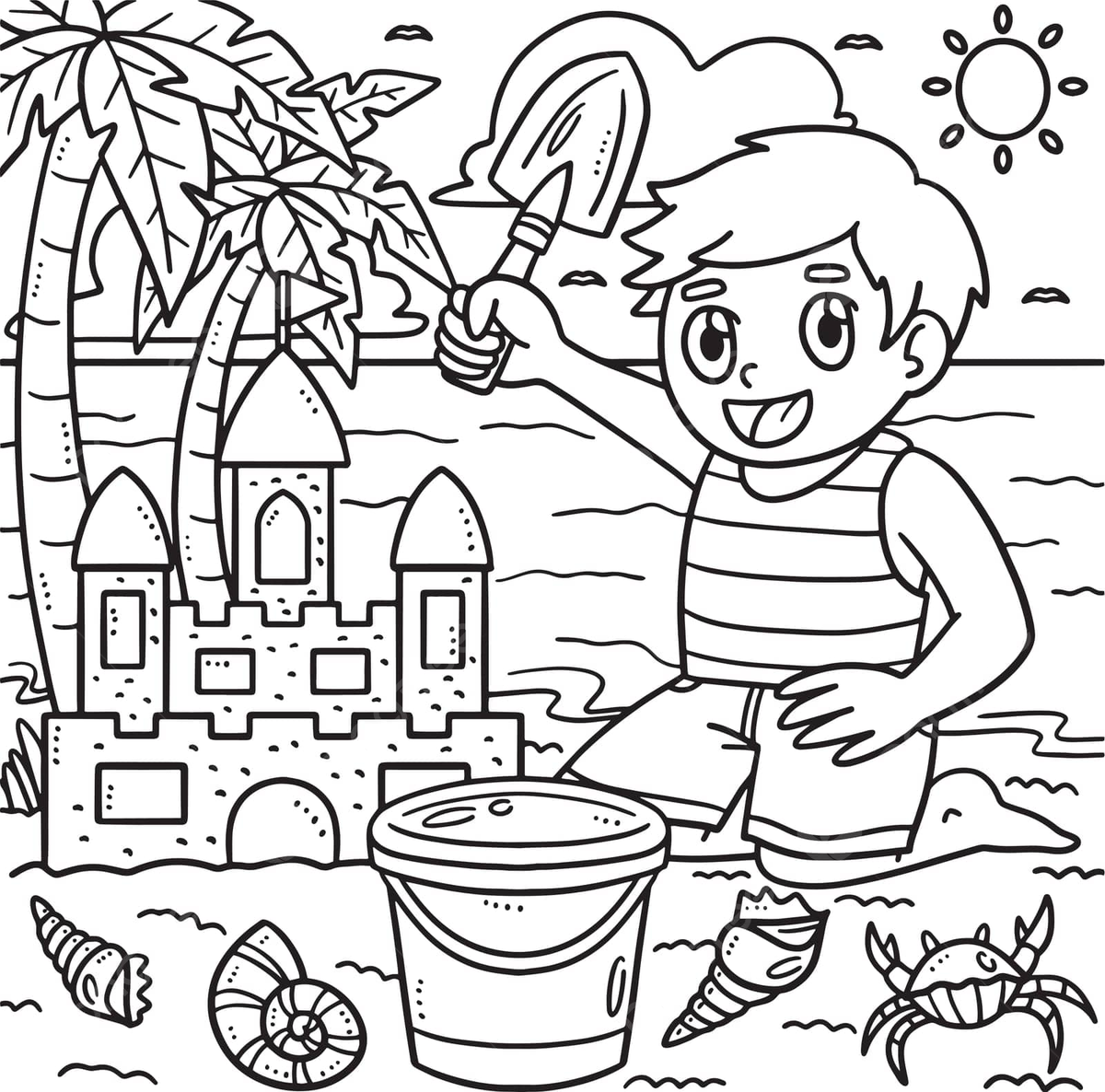 Summer child building sand castle coloring page weather coloring book humid vector book drawing summer drawing castle drawing png and vector with transparent background for free download