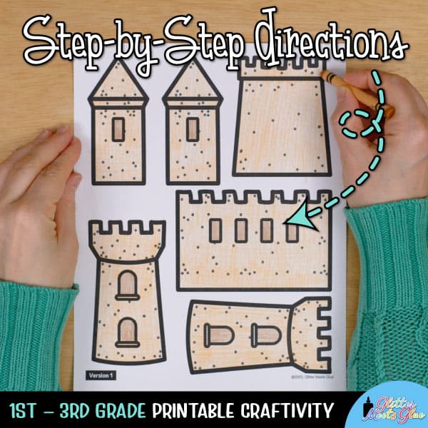 Sandcastle coloring craft â summer writing activity template