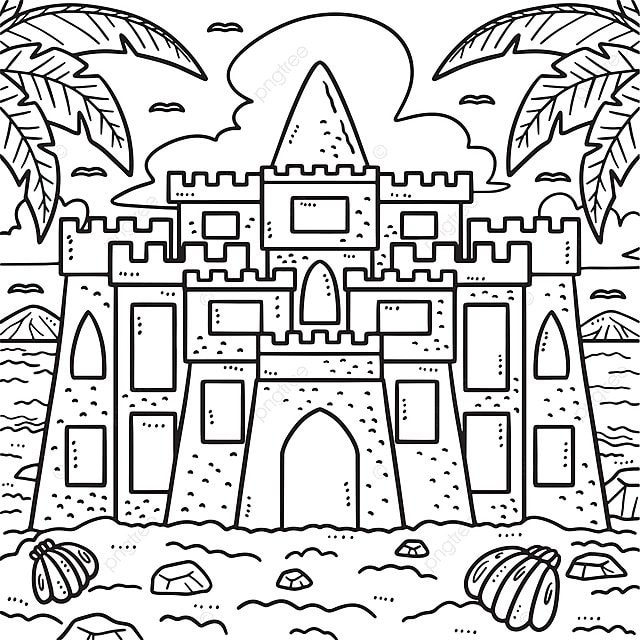 Summer sandcastle coloring page for kids hand drawn beach toddler vector hand drawn beach toddler png and vector with transparent background for free download