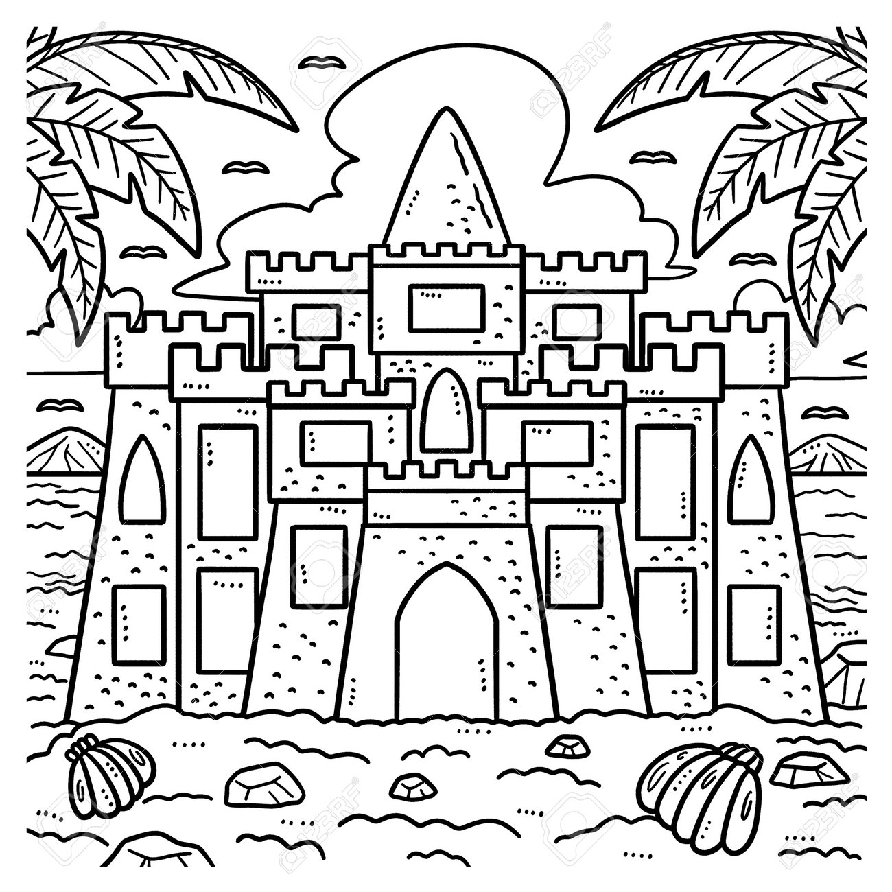 Summer sandcastle coloring page for kids royalty free svg cliparts vectors and stock illustration image