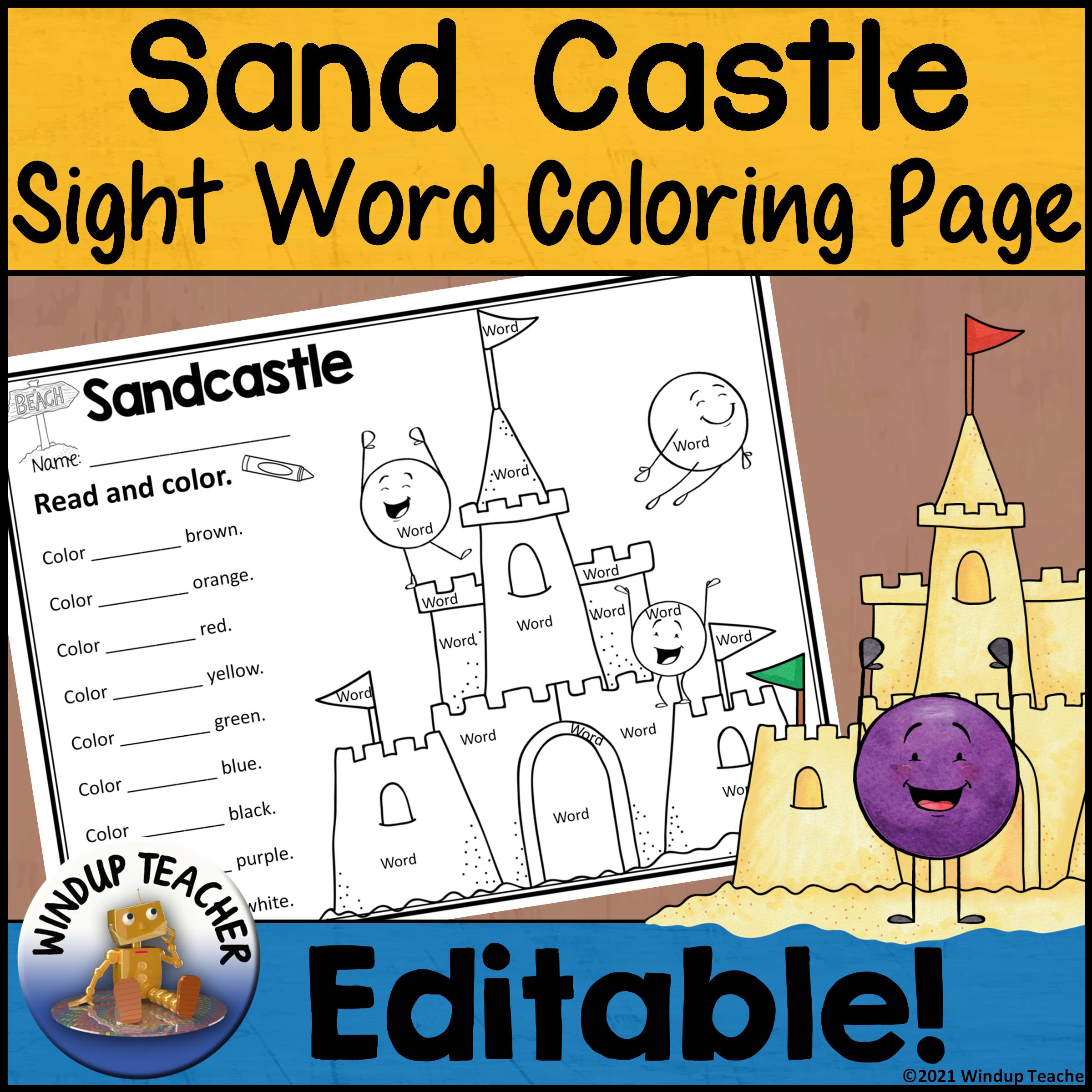 Summer sand castle sight word sheet editable made by teachers