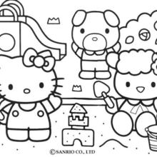 Hello kitty building a sand castle coloring pages