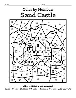 Color by number sand castle worksheet education kids math worksheets color by number printable sand castle