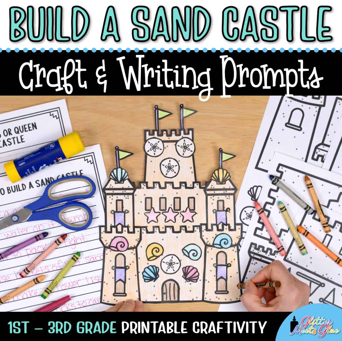 Sandcastle coloring craft â summer writing activity template