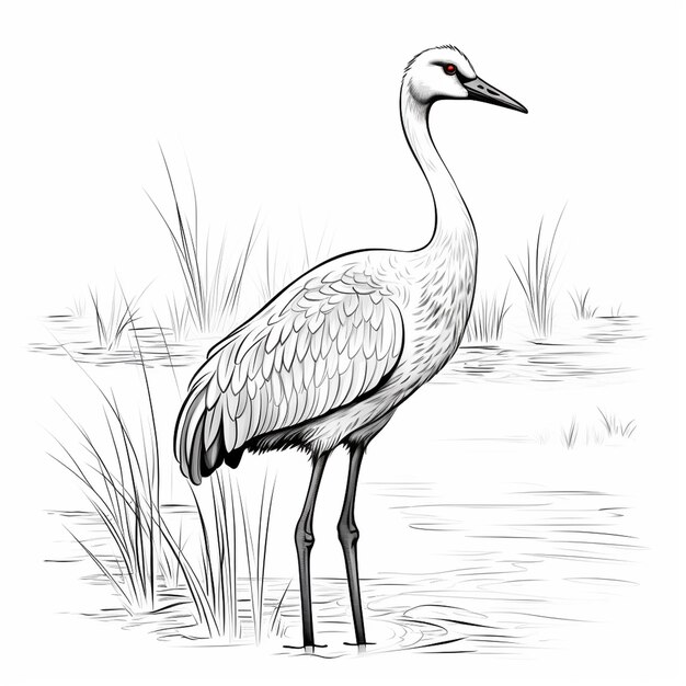 Premium ai image sandhill crane adorable cute angel flat coloring book kawaii line art