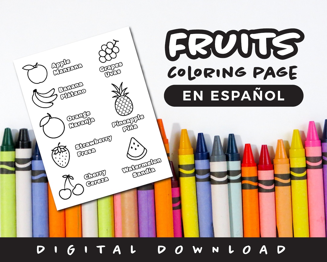 Fruits in spanish coloring page instant download learn the fruits in spanish download now