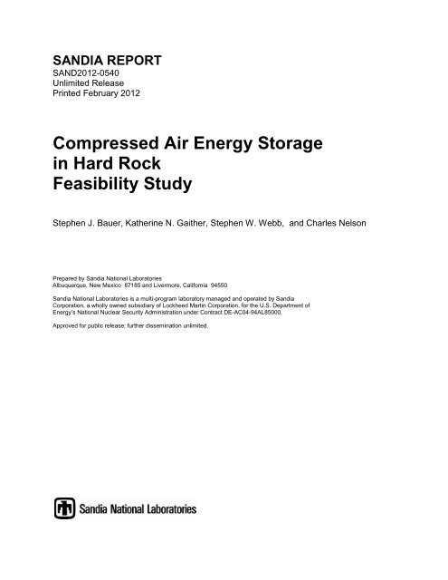 Pressed air energy storage in hard rock feasibility