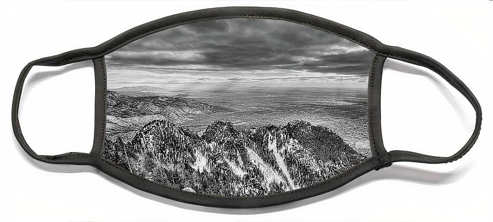 On top of the world sandia peak black and white face mask by jc findley