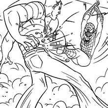 Spiderman fighting a duel with sandman coloring pages