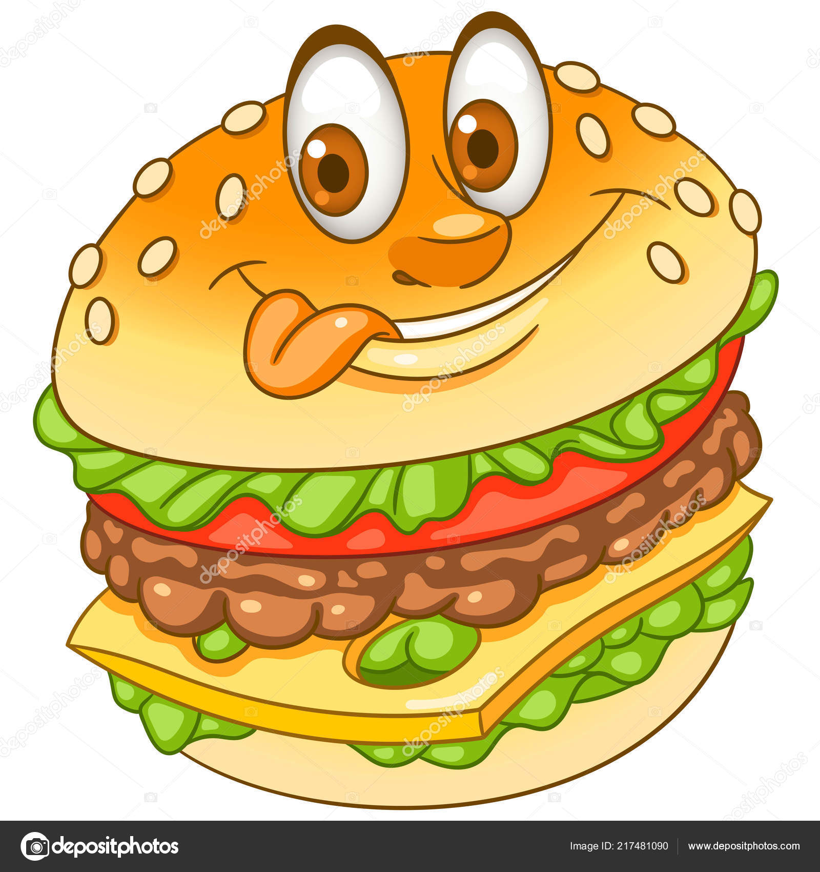 Burger hamburger cheeseburger fast food concept happy cartoon design kids stock vector by sybirko