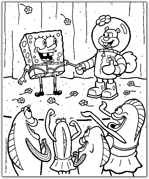 Spongebob with sandy coloring page